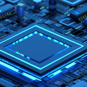 Close-up illustration of RF semiconductor chip on circuit board.