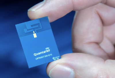 QuantalRF DockOn® CPL antenna module demonstrating low-cost, high-efficiency omni-directional RF performance.